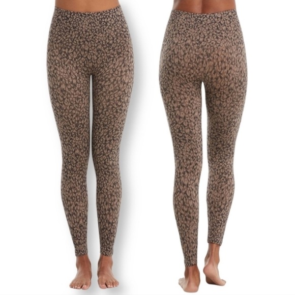 Spanx Look at Me Now Seamless Leggings Leopard Print Brown Tan Size Large - Picture 2 of 9